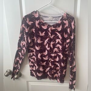 A New Day Crane Cardigan - Deep wine red with pink, white, and gold accents
